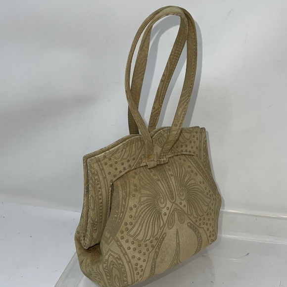 Michelle Lalonde Bone Color Lambsuede Evening Wristlet Bag - Picture 1 of 13